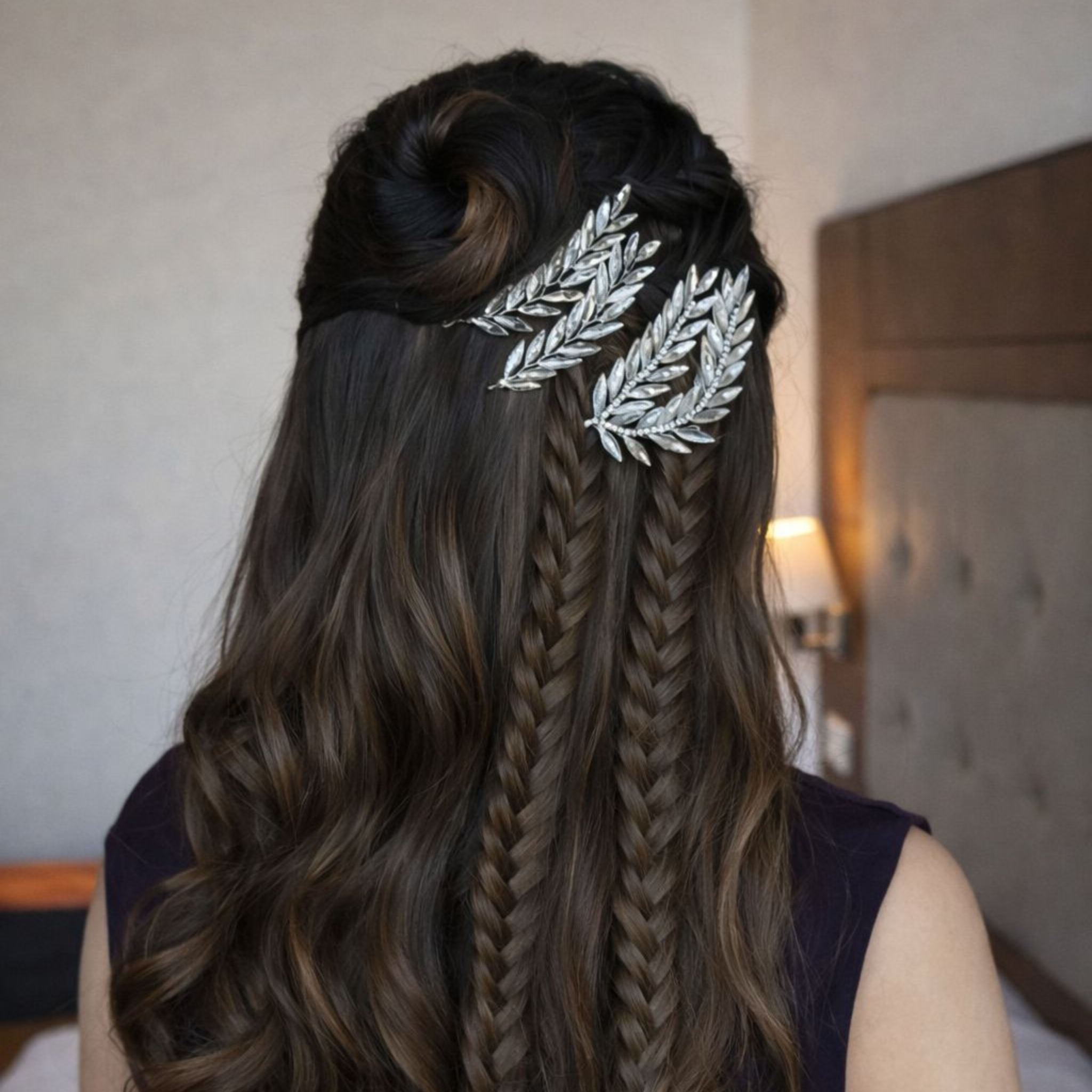Silver leaf side headband