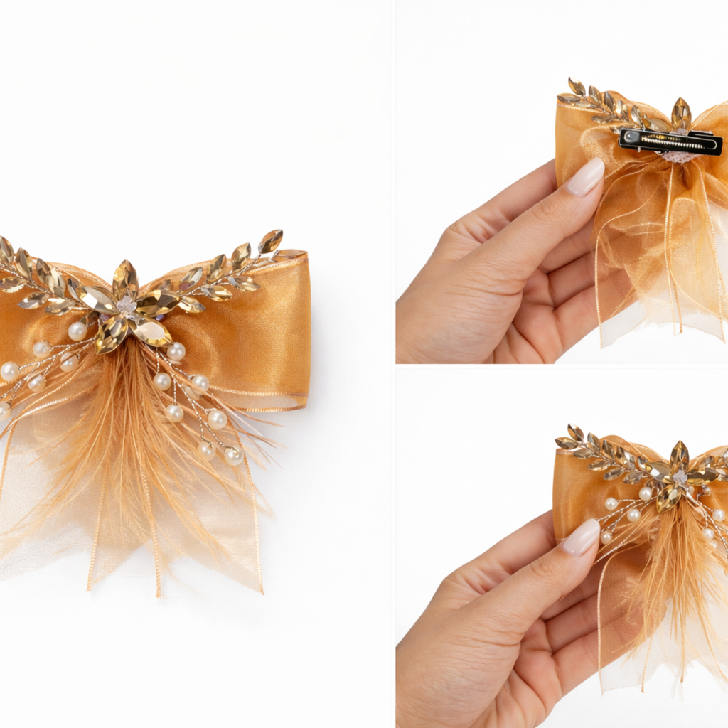 Elegant Pearl Feather Bow Hair Clip