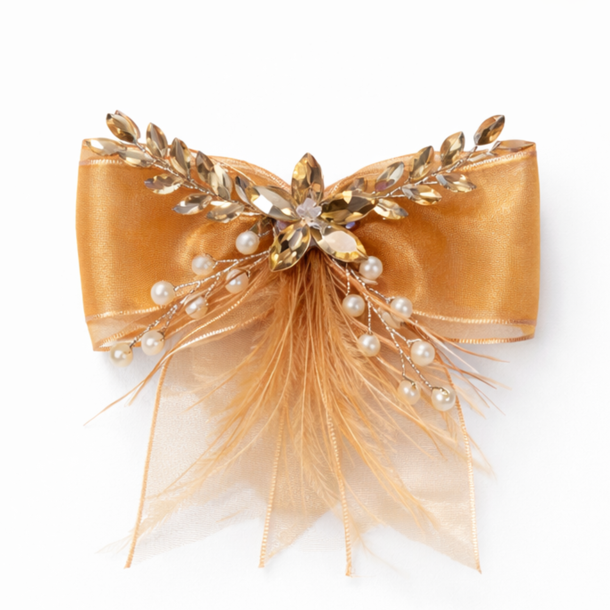 Elegant Pearl Feather Bow Hair Clip