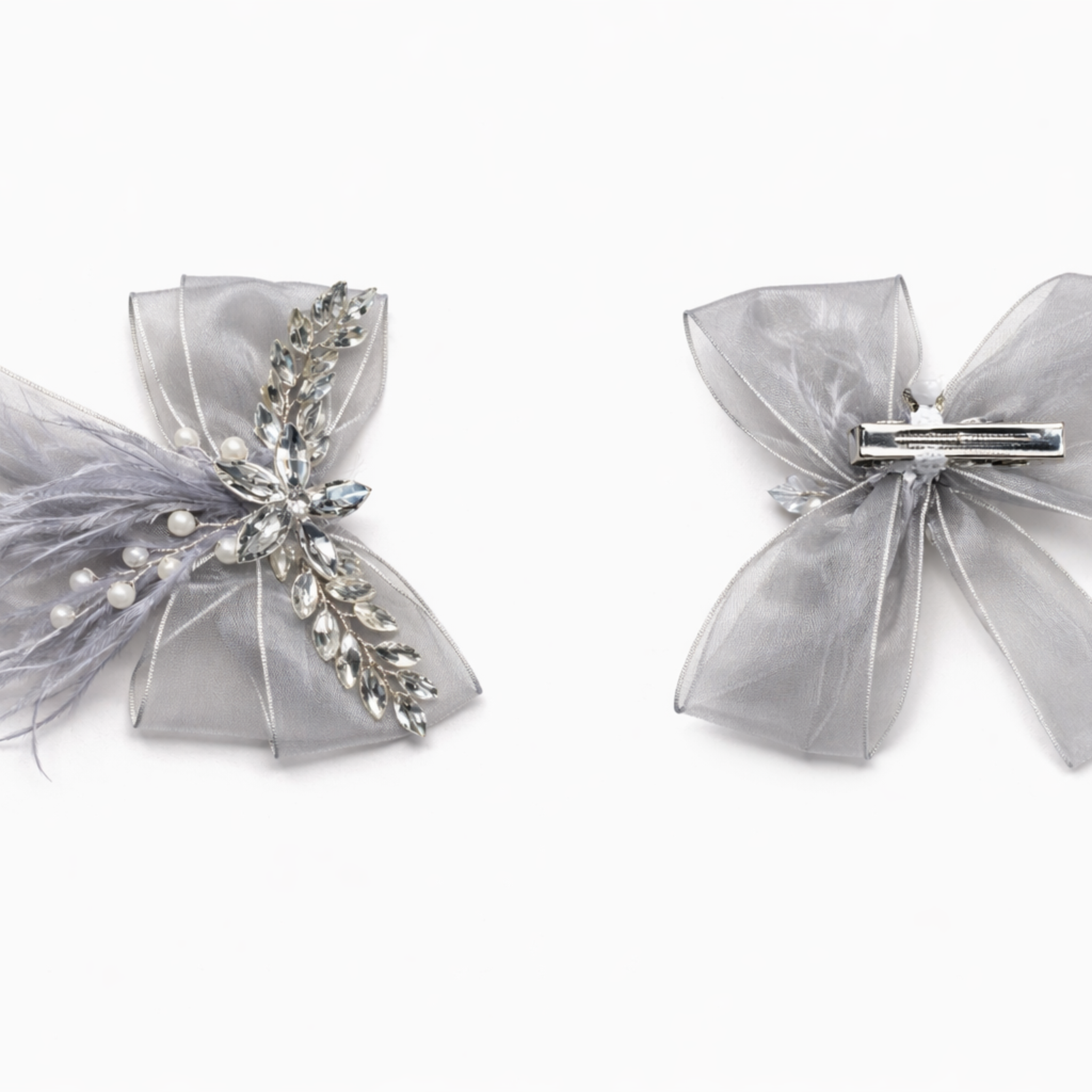 Elegant Pearl Feather Bow Hair Clip