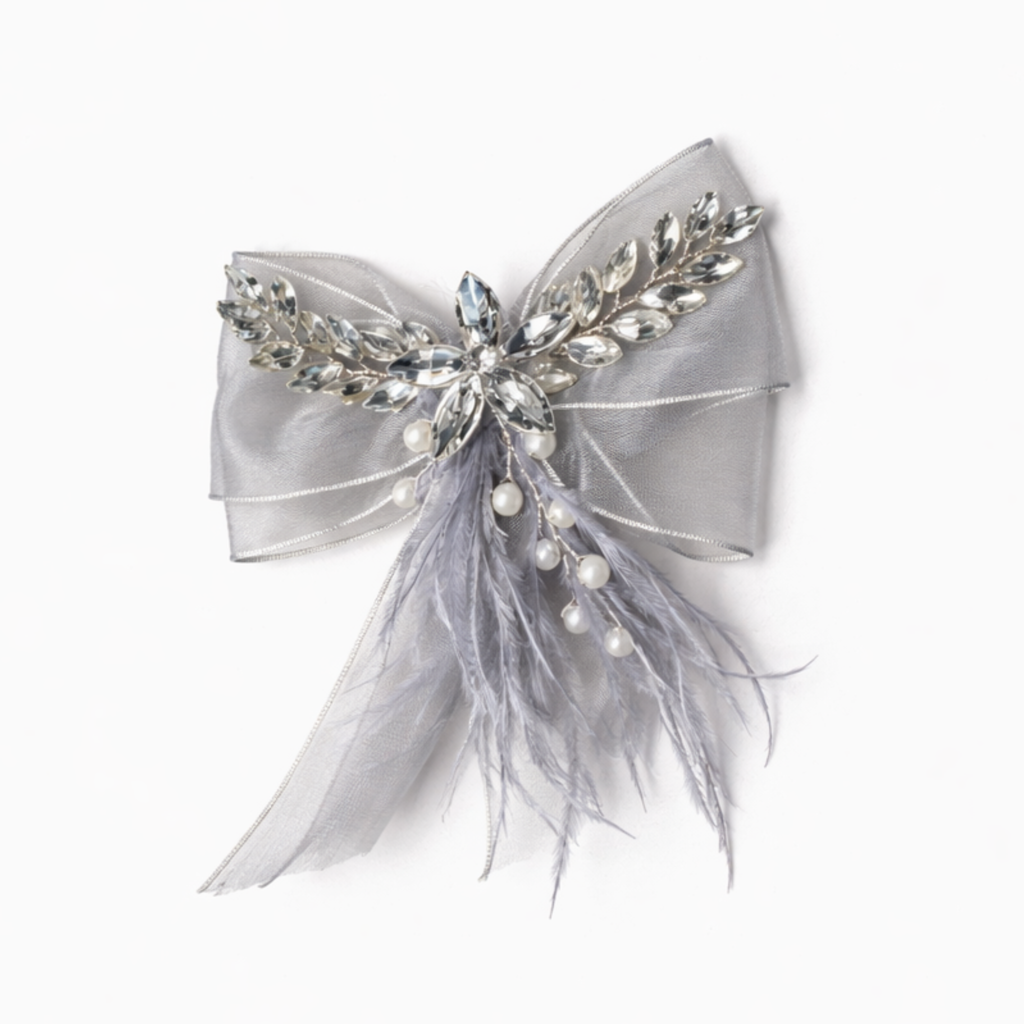 Elegant Pearl Feather Bow Hair Clip